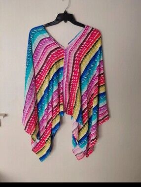 Trina Turk Rainbow Poncho Kimono Rayon One Size Swim Cover-up